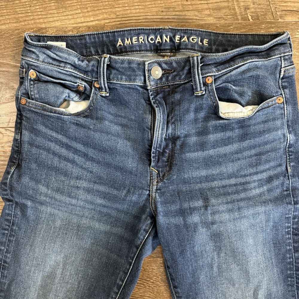 American Eagle Jeans Mens Tag: 33x32 Act:33x29 Straight AirFlex Blue Denim - Picture 2 of 8